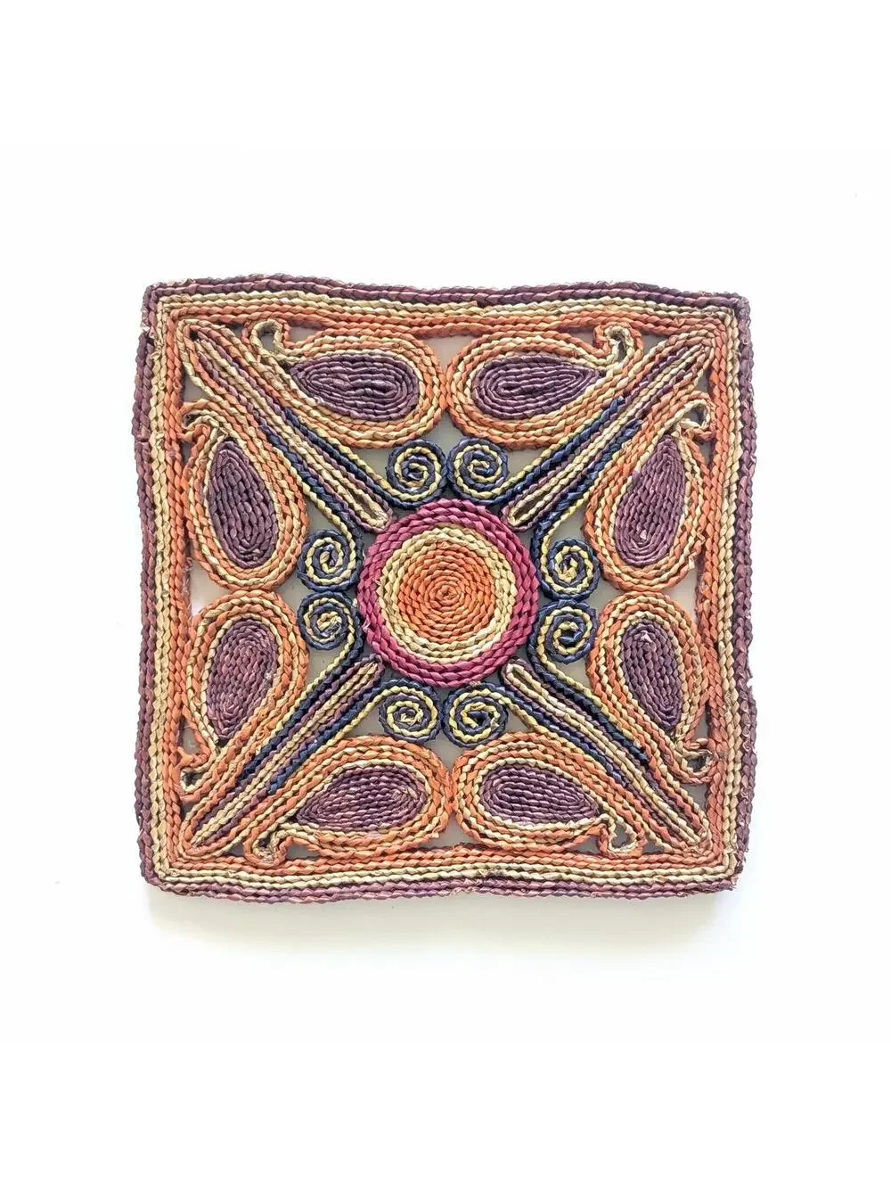 Colorful Vintage Woven Straw & Raffia Trivets